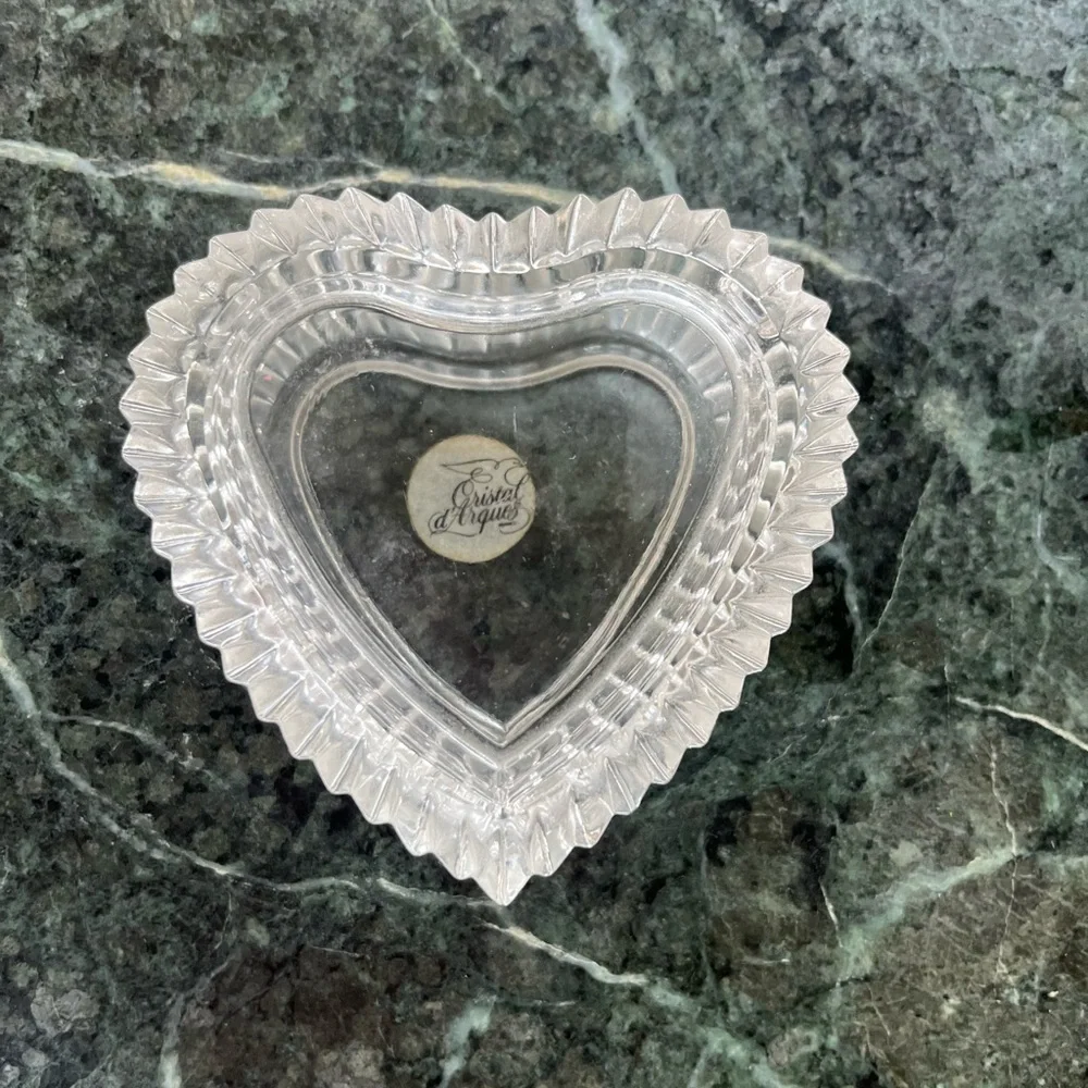 Vintage Heart-Shaped Crystal Jewelry Dish with Lid